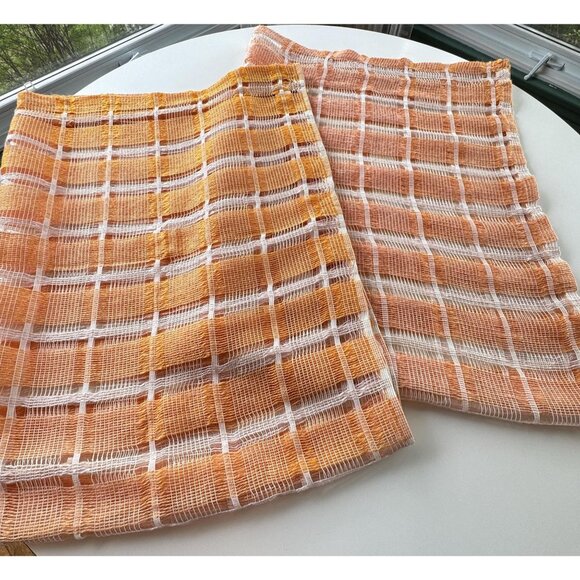 Vintage 70s curtain, orange white open weave, large stripes, per panel - Picture 9 of 10